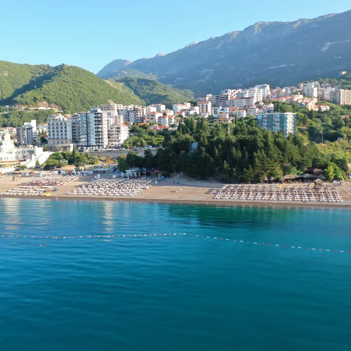 Bečići Beach, The resort skyline behind the beach