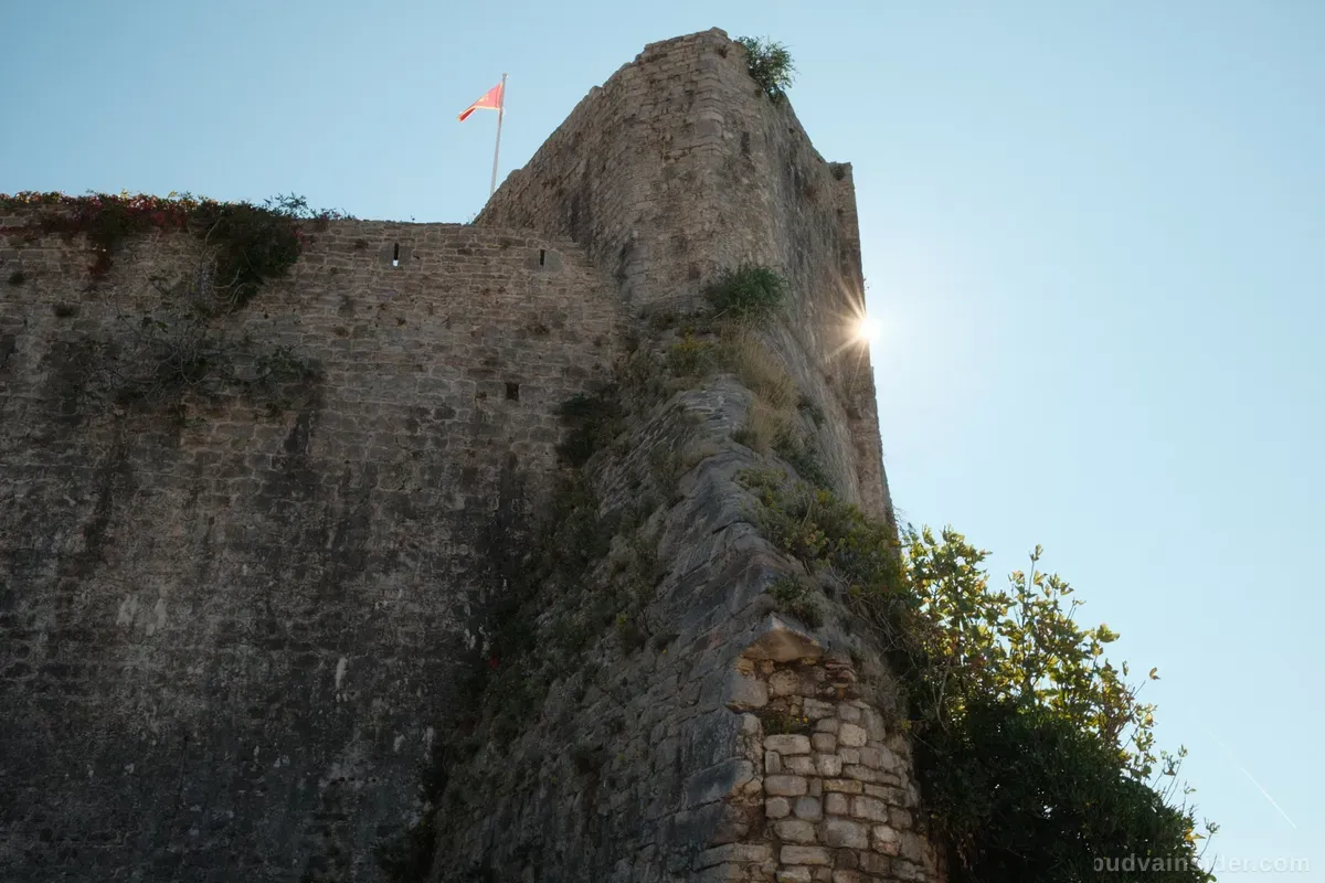 Budva Old Town citadel walls and Venetian towers above the Adriatic Sea